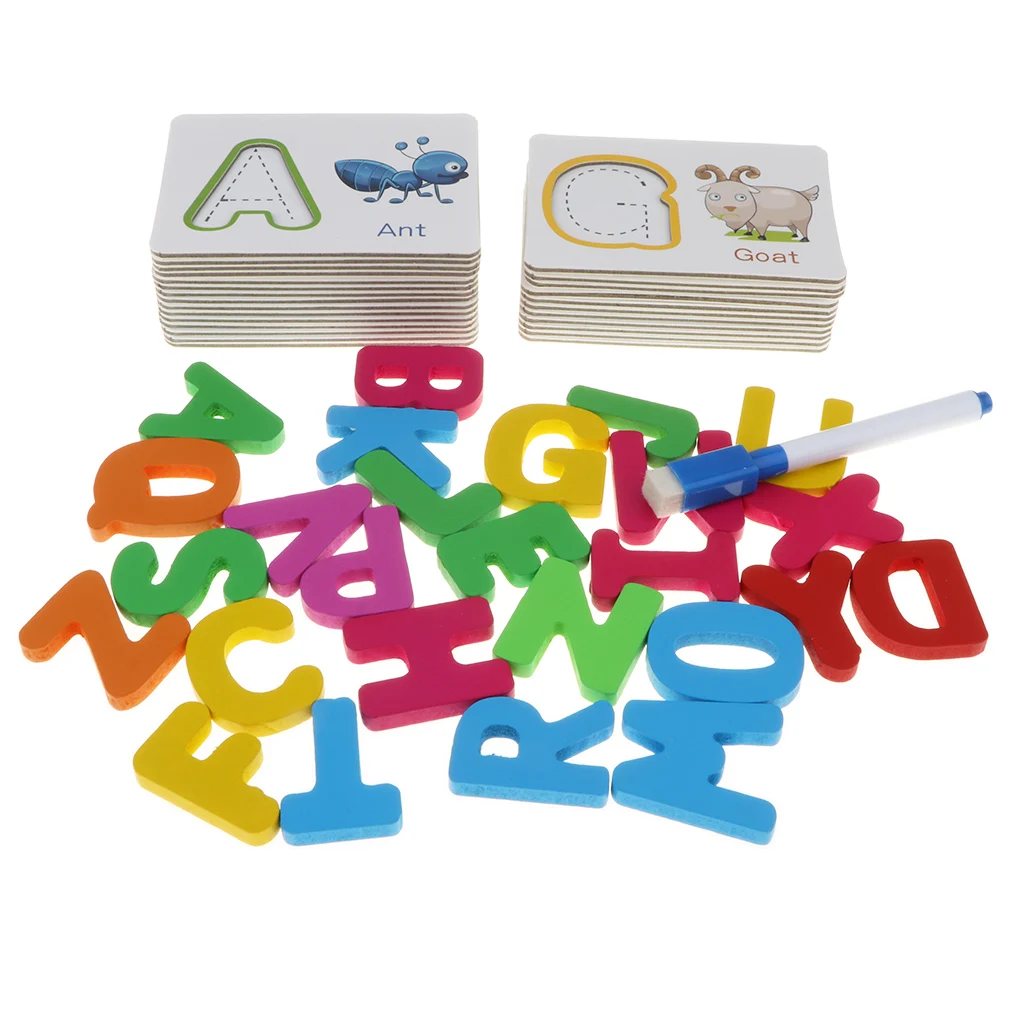 Wooden 26 ABC Alphabet English Letters Learning Matching Puzzles Color Shape Cognition Toy for Baby Early Learning