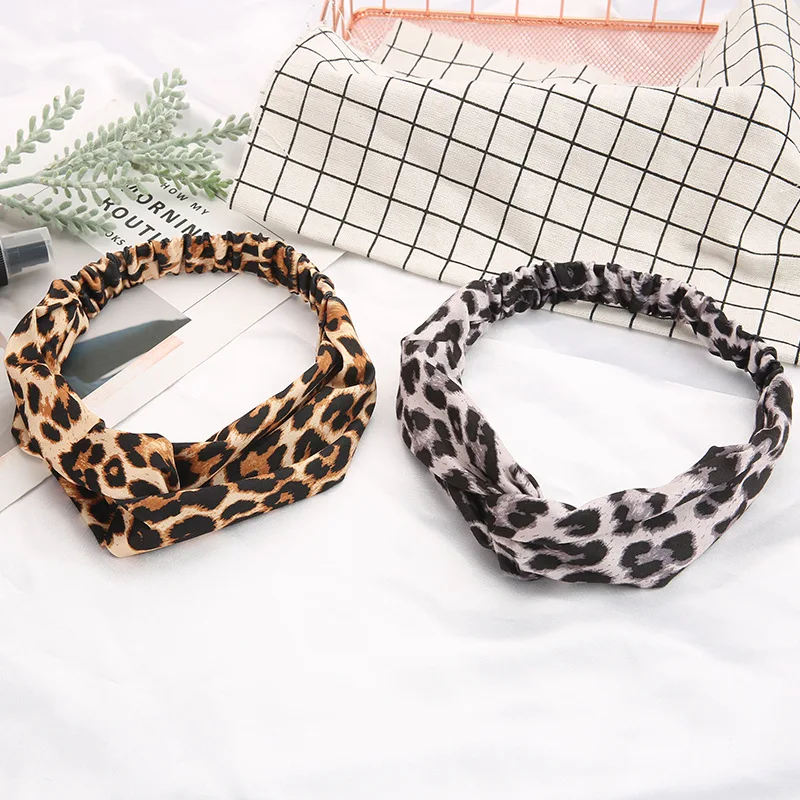 

Fashion Leopard Print Headdress Women Hair Accessories Vintage Cross Knotted Elastic Hair Band Girls Female Headband