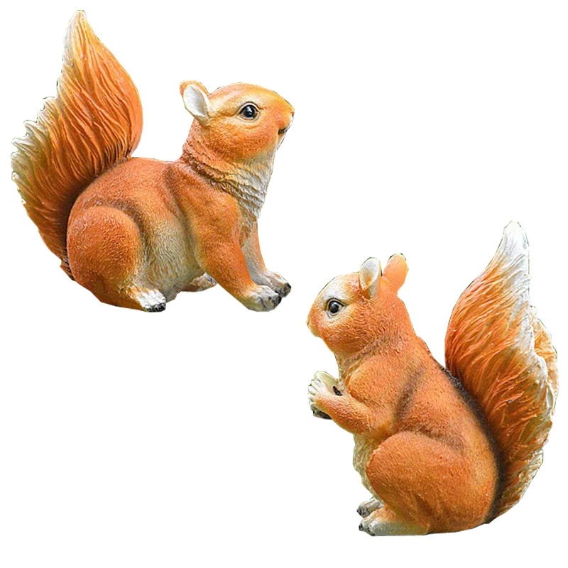 Kesoto Mini Squirrel Animal Figurines Miniature Squirrel Garden Statue Funny Crafts Cute Micro Landscape Decoration For Balcony Yard Yellow