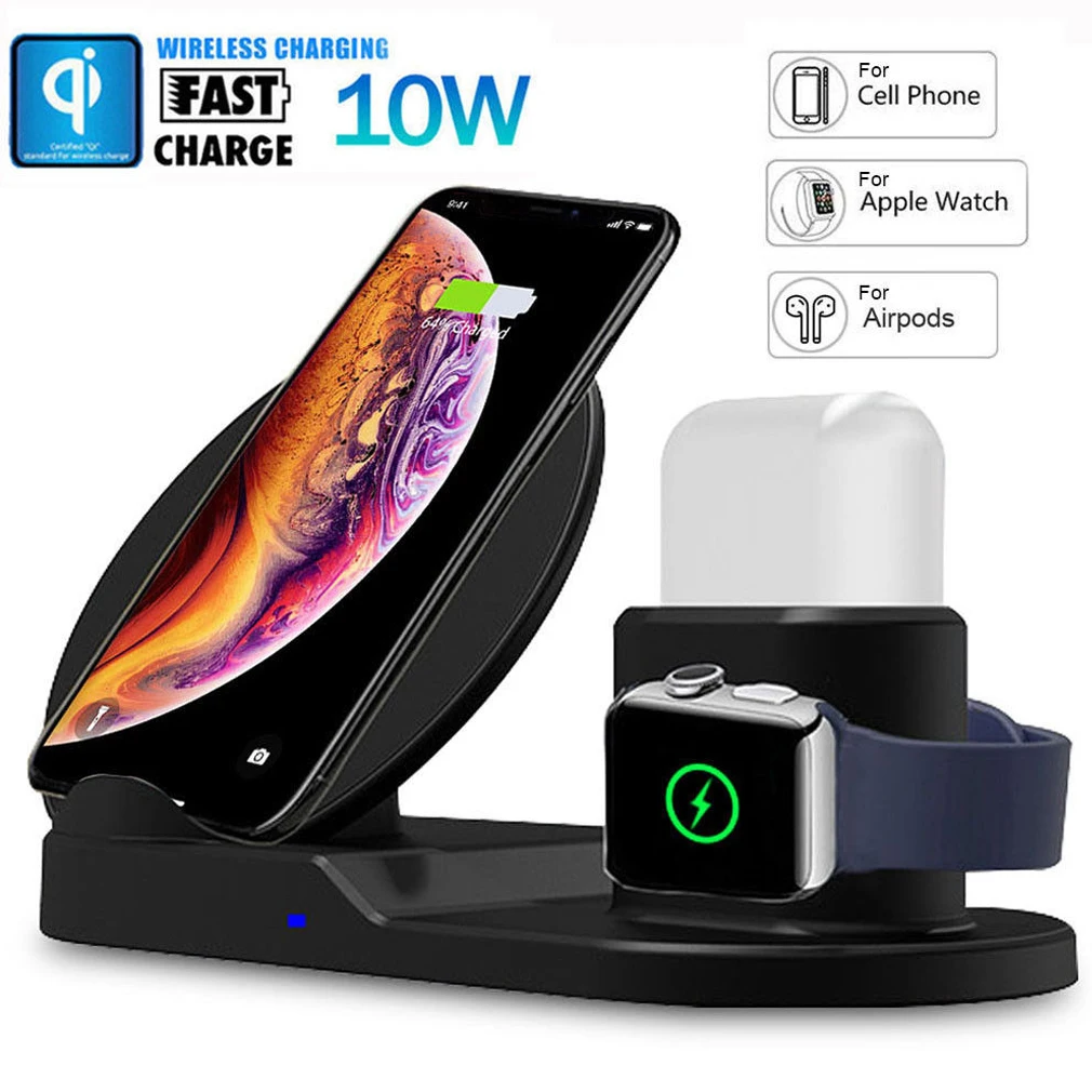 3 в 1 Qi Беспроводная быстрая зарядная панель для Apple Watch airpods iPhone Xs Max samsung