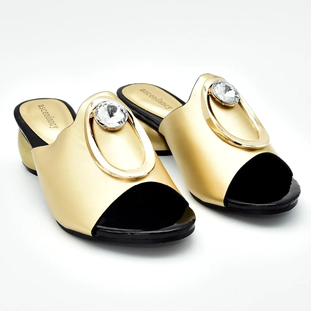 

Gold fashion slippers women shoes 2 inches for daily life high quality cheap price shoes slippers with free shipping SS001-2