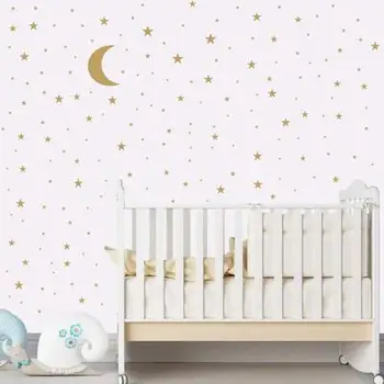 

Matt Black White Gold Five-pointed Star and Moon Creative Wall Stickers for Kids Room Wall Decorations Living Room PVC Stickers