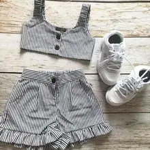 Комплект одежды из 2 предметов для маленьких девочек, укороченный топ на бретелях, футболка, короткие штаны, праздничная одежда