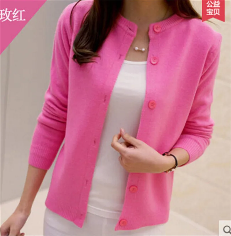 Кардиган feminino, весенний кардиган с круглым вырезом, свитер для женщин, большой размер, мерсеризованный хлопок, сплошной цвет, тонкая куртка ZY1147 - Цвет: rose