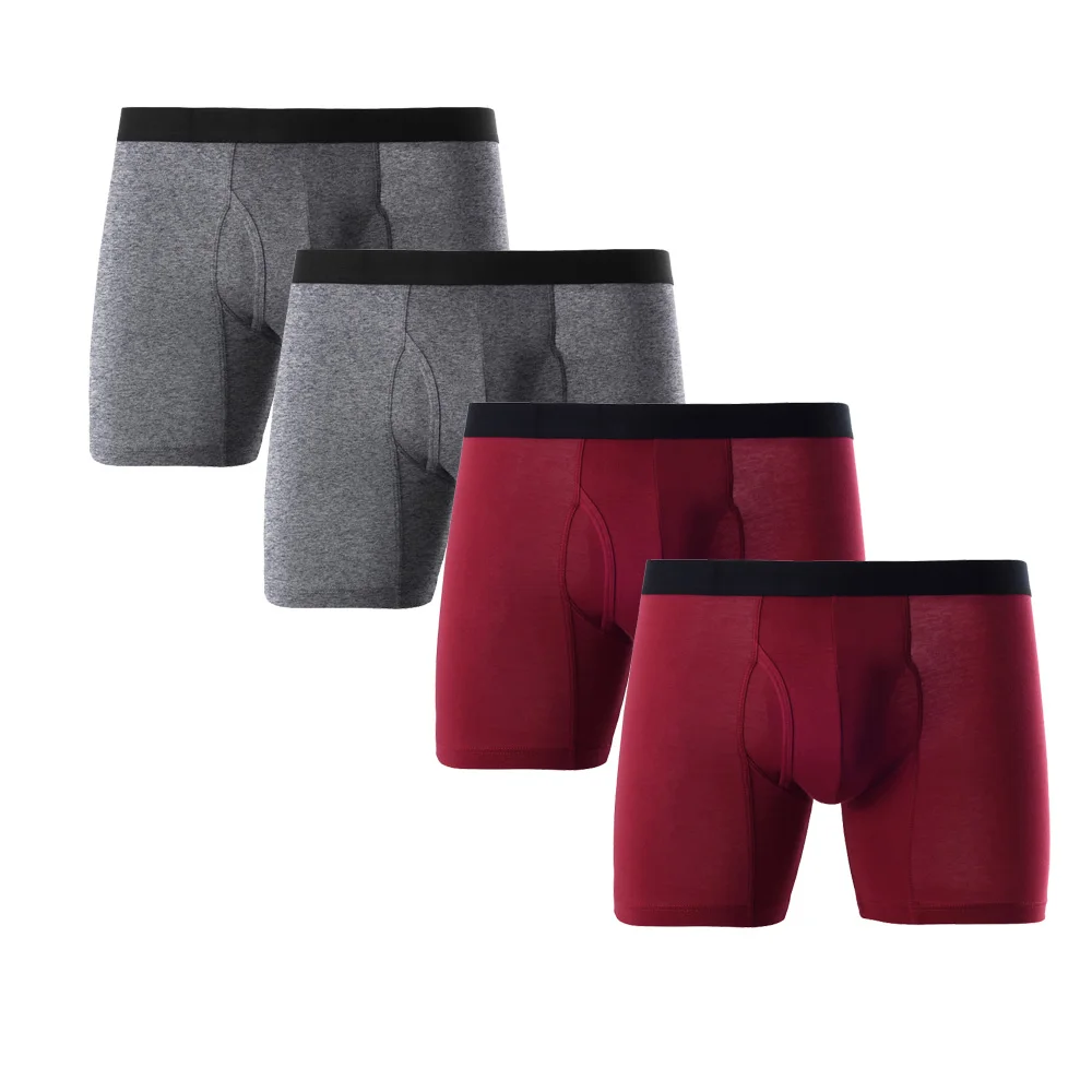 gray Red Нижнее белье, мужские боксеры, Длинные Стильные мужские боксеры, длинное нижнее белье, хлопковые дышащие мужские трусы-боксеры calzoncillo hombre - Цвет: gray Red