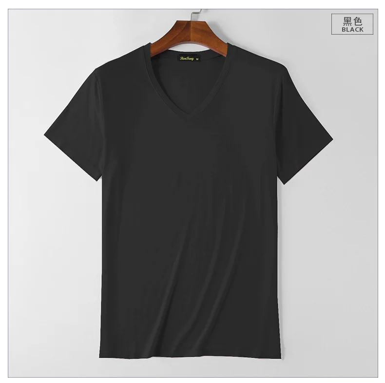 2018 Summer man T-shirt fashion short sleeved casual v-neck t shirt M-3XL Brand Bamboo cotton Solid color t shirt New simple tee (14)