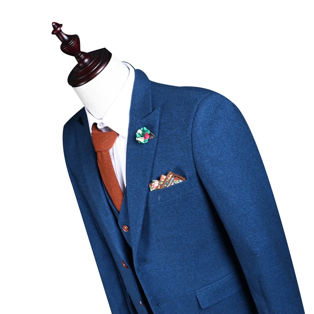 2018 Brand New Blue Tweed Suit Men Formal Slim Fit Winter Tuxedo Marriage Groom Blazer Prom Business Retro Style 3 Piece Terno