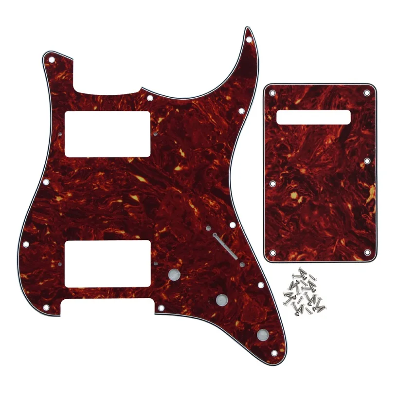 FLEOR набор из 11 отверстий HH электрогитара Pickguard Script Plate& Back Plate& Шурупы Для США Strat Стиль гитары запчасти - Цвет: Red Tortoise 4ply