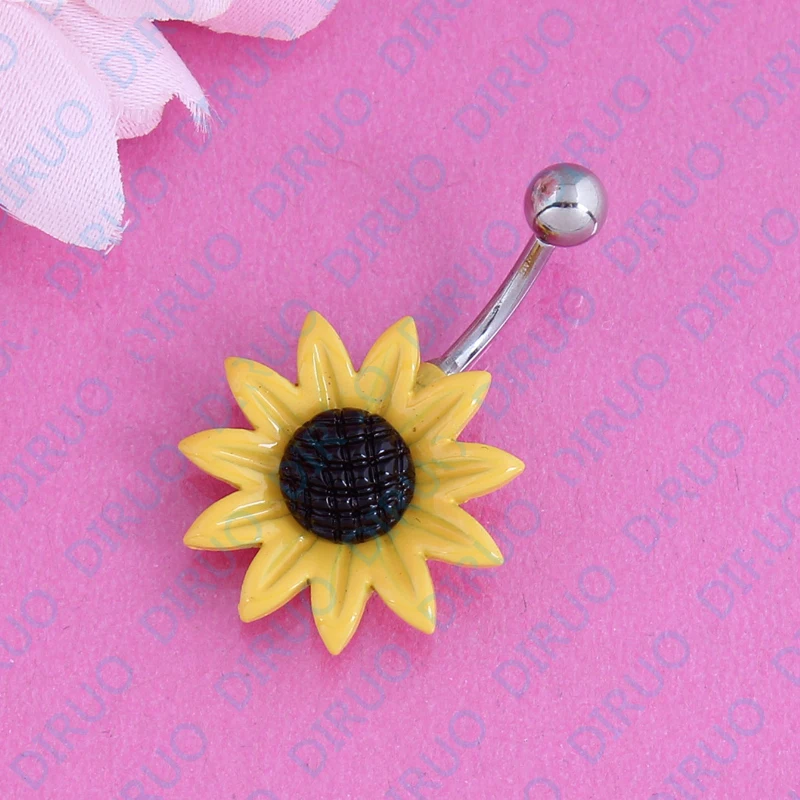 1PC Sunflower Flower Surgical Steel Belly Button Ring Navel Piercing