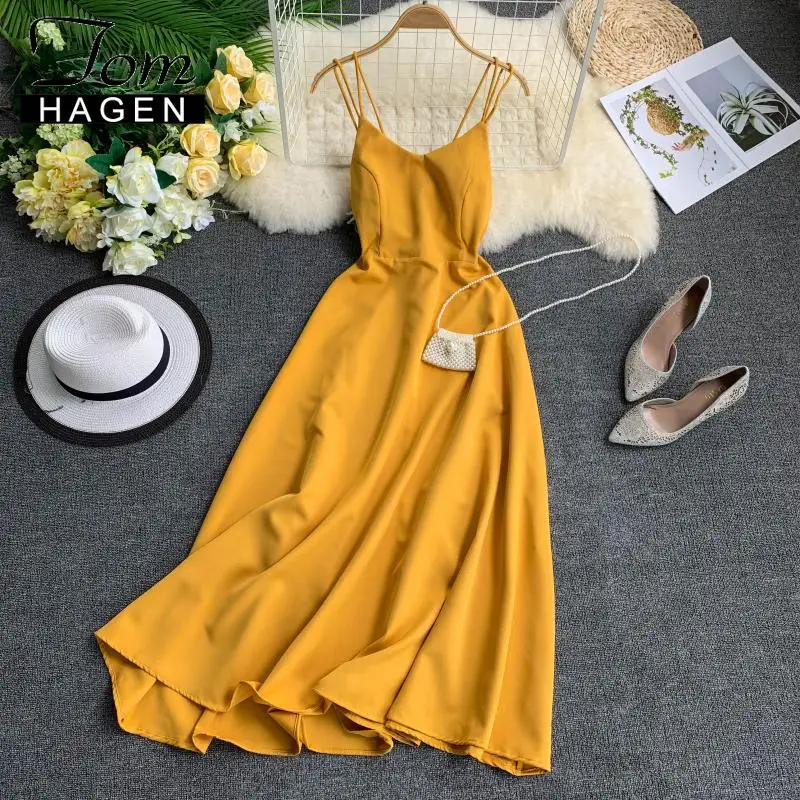 

Tom Hagen Sexy Off Shoulder Long Dress Boho Spaghetti Strap White Dress Elegant 2019 New Fashion Summer Sundresses Casual Dress