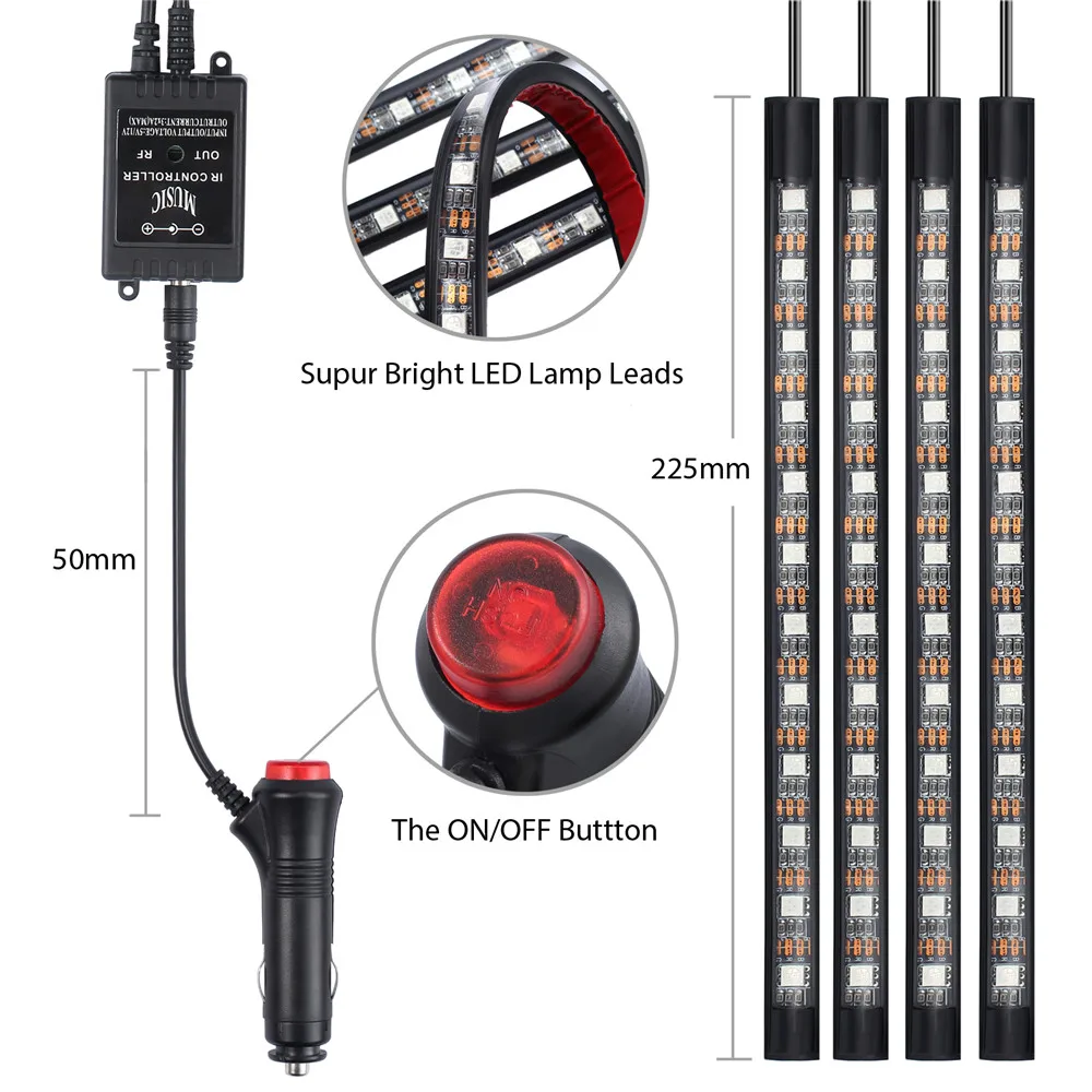 SMD5050 12 SMD светодиодный RGB автомобилей Атмосфера полосы света 7 цветов Водонепроницаемый подкладке музыка дистанционного Управление