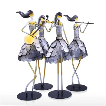 

4Pcs/set Music Instrument Singing Girl Band Statue Figure Figurine Creative Metal Art Sculpture Home Decoration R459