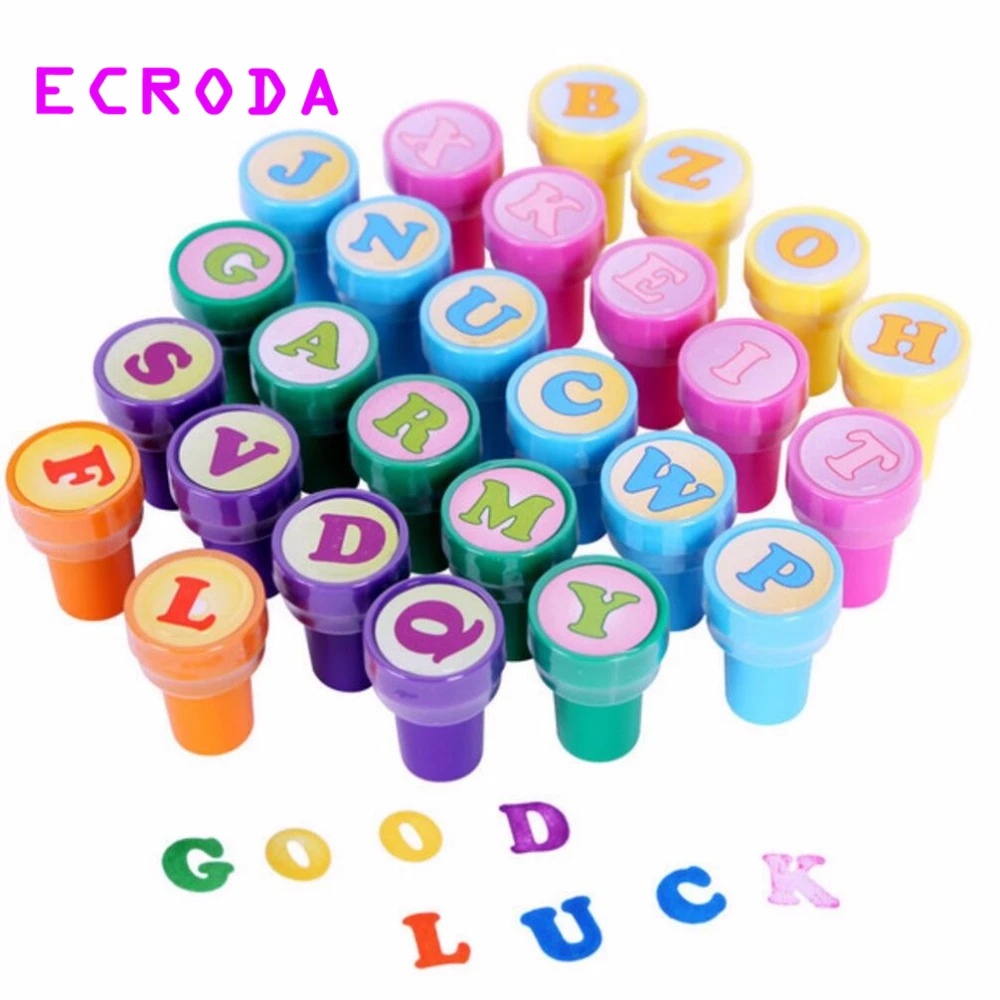 

ECRODA 2017 Alphabet Self-ink Stamps Children DIY Decoration Stamps 26 Pcs Seal Multicolor Plastic Letter Stamp Toy for kids