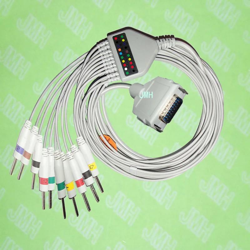 

Compatible with Fukuda,Customed,Bosch EKG Machine,One-piece ECG cable and leadwires,15PIN,3.0 DIN,IEC or AHA.