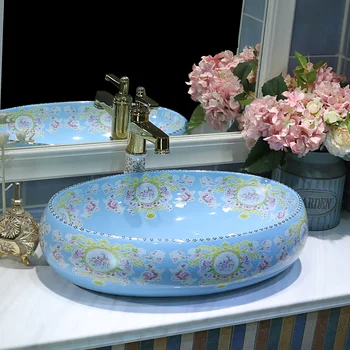 

European Style Ceramic Bathroom Artistic Basin Art wash basin Ceramic Counter Top Wash Basin Bathroom Sinks vintage porcelain