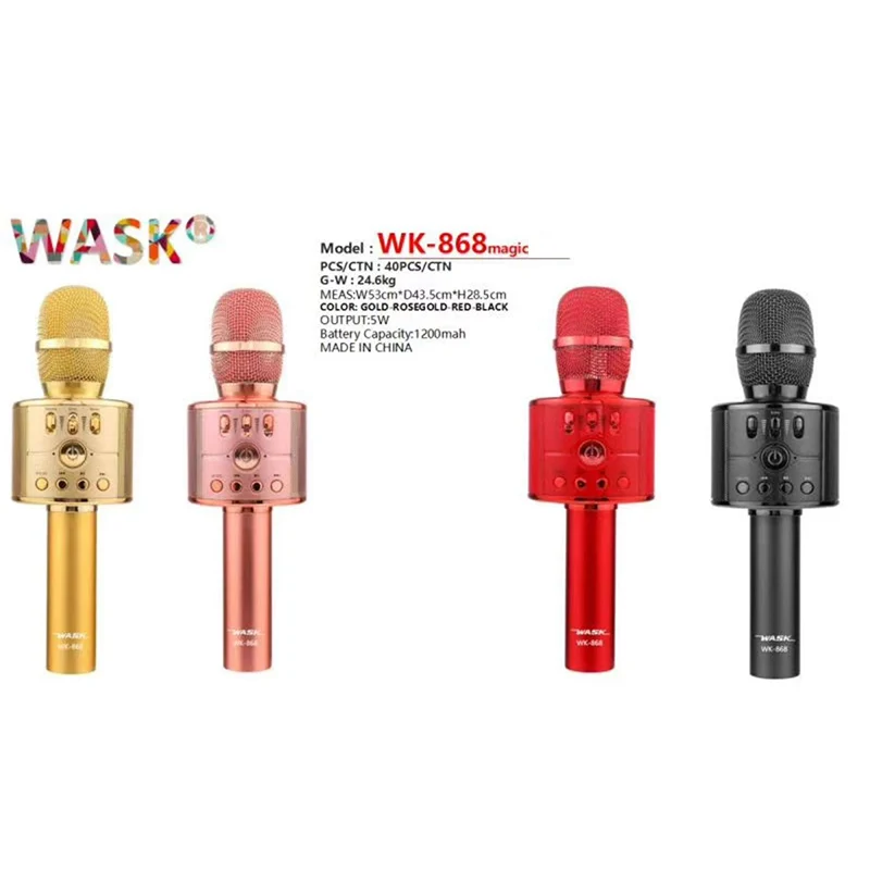 

WK868 5W Wireless Bluetooth Microfone Condenser Magic Karaoke Microphone Mobile Phone Player MIC Music Speaker PK WS858