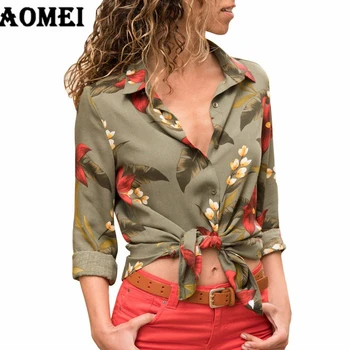 

Army Green Printting Blouse Shirt Long Sleeve Autumn Fashion Holiday Tops Floral Girl Female Shirts 2020 Blusas Casual Clothing
