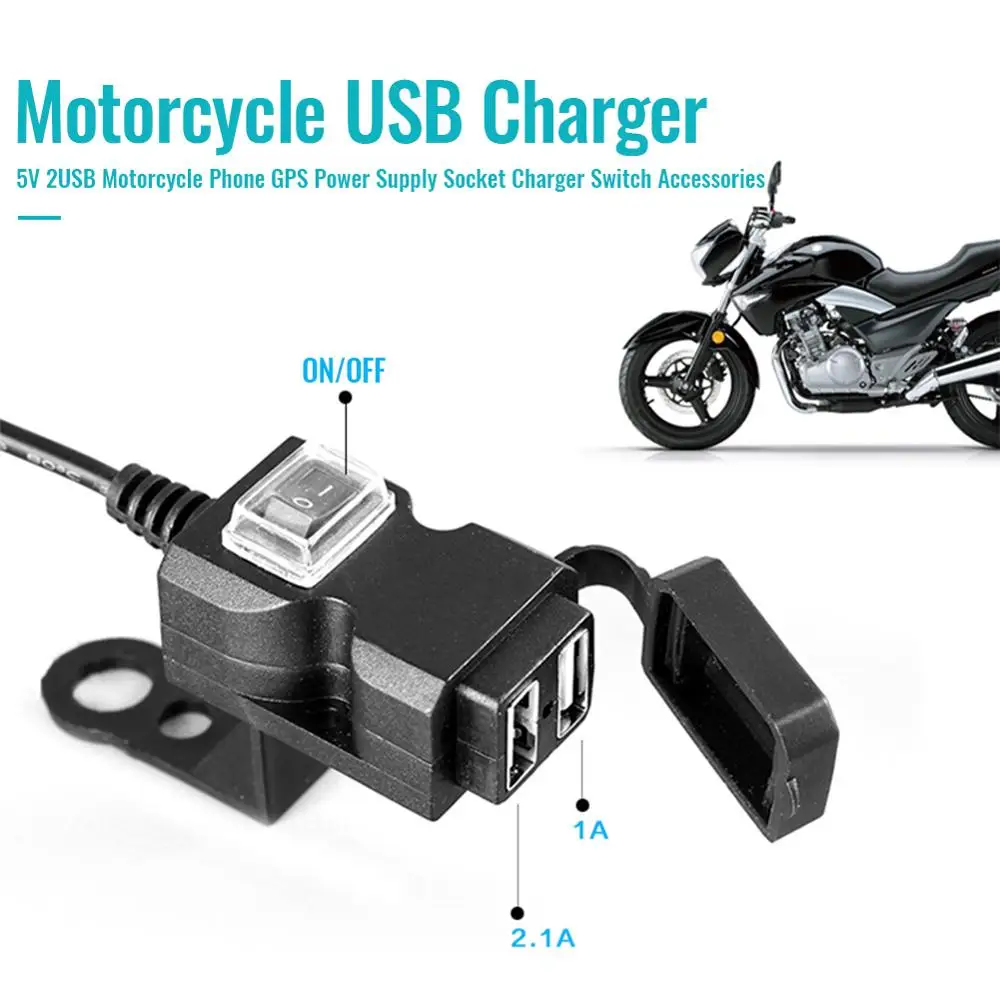 

Dual USB Port 12V Waterproof Motorbike Motorcycle Handlebar Charger 5V 1A/2.1A Adapter Power Supply Socket for Phone Mobile