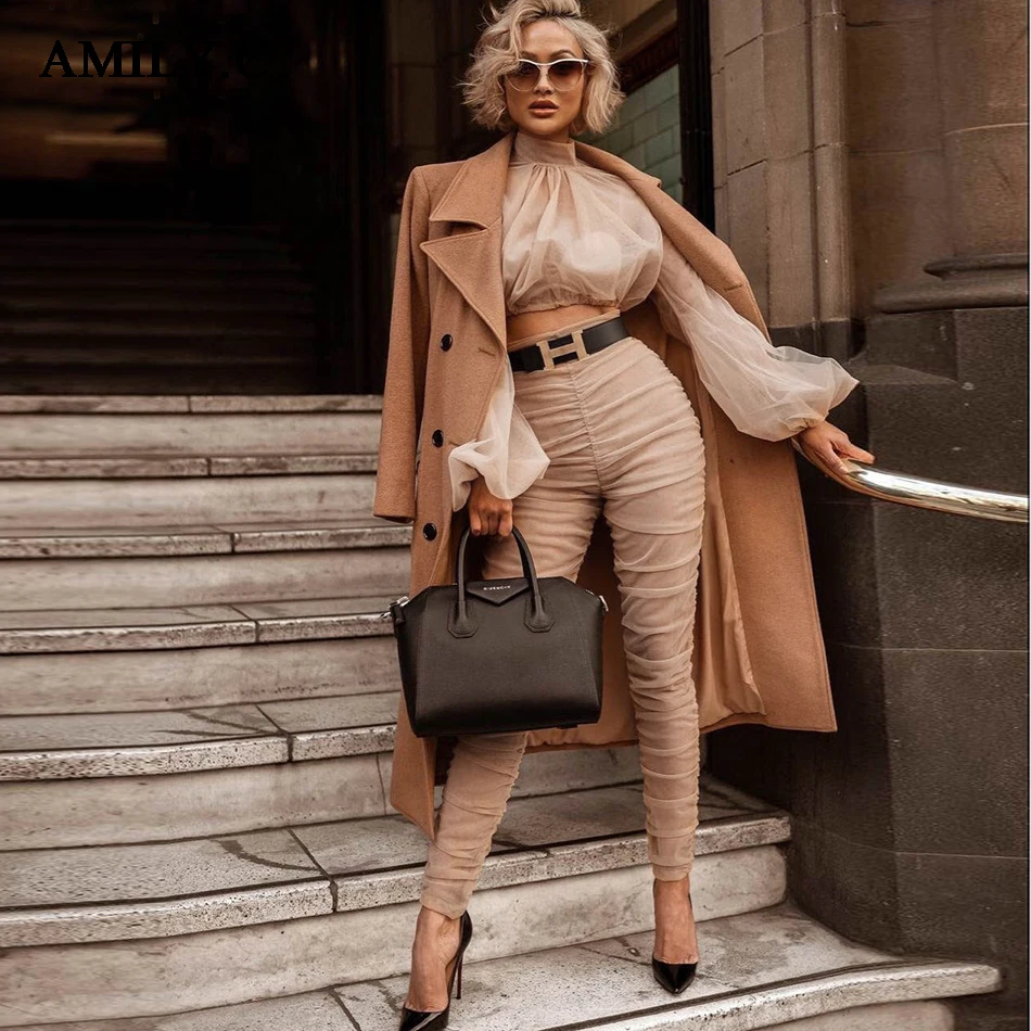 

Amily.c 2018 New Autumn Women's Club Jumpsuit Vestidos Khaki 2 Two Pieces Jumpsuit Long Sleeve Draped Long Jumpsuit