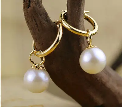 

Wholesale price 16new ^^^^ 10-11mm perfect round white Australia south sea pearl dangle earring 14KGP GOLD