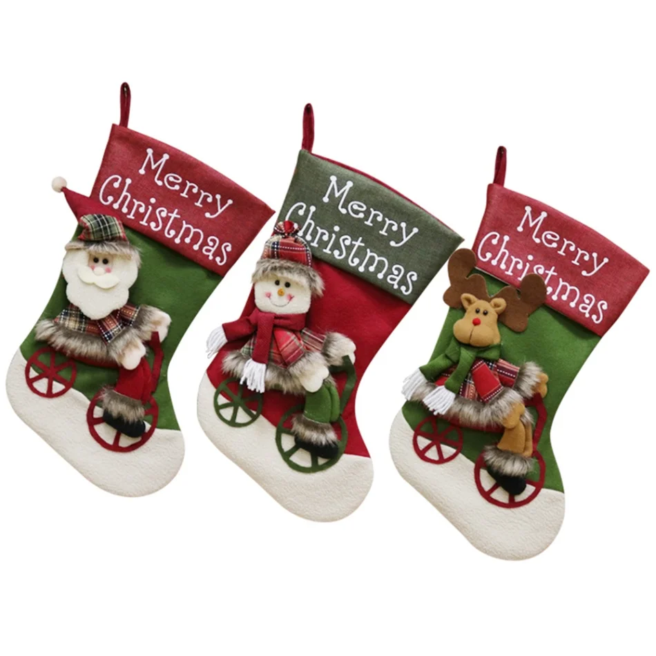 3 шт./компл. рождественские украшения, Декор для дома-тканые рождественские чулки с Санта Клаусом и снеговиком носки с рисунками оленей вешалка конфеты сумки - Цвет: E