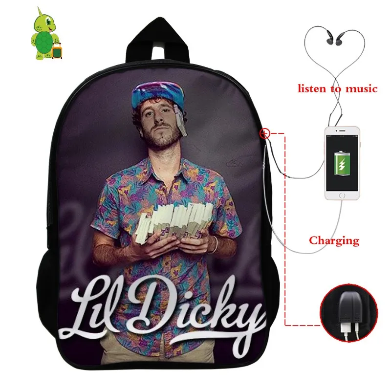Lil Dicky рюкзак для мужчин и женщин рюкзак USB зарядка Рюкзак для ноутбука хип-хоп школьные сумки для подростков дорожные сумки на плечо - Цвет: 3