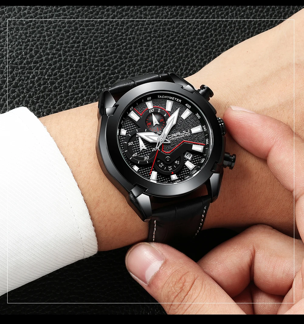 CRRJU Для мужчин часы мужские кожаные автомат кварцевые часы Для мужчин s Элитный бренд Водонепроницаемый спортивные часы Relogio Masculino