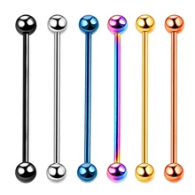 6 шт., хирургическая сталь, длинная Промышленная Штанга, кольцо, язык, ниппель, трагус, спираль, пирсинг, ювелирные изделия для тела, 34 мм, Длина 14 г