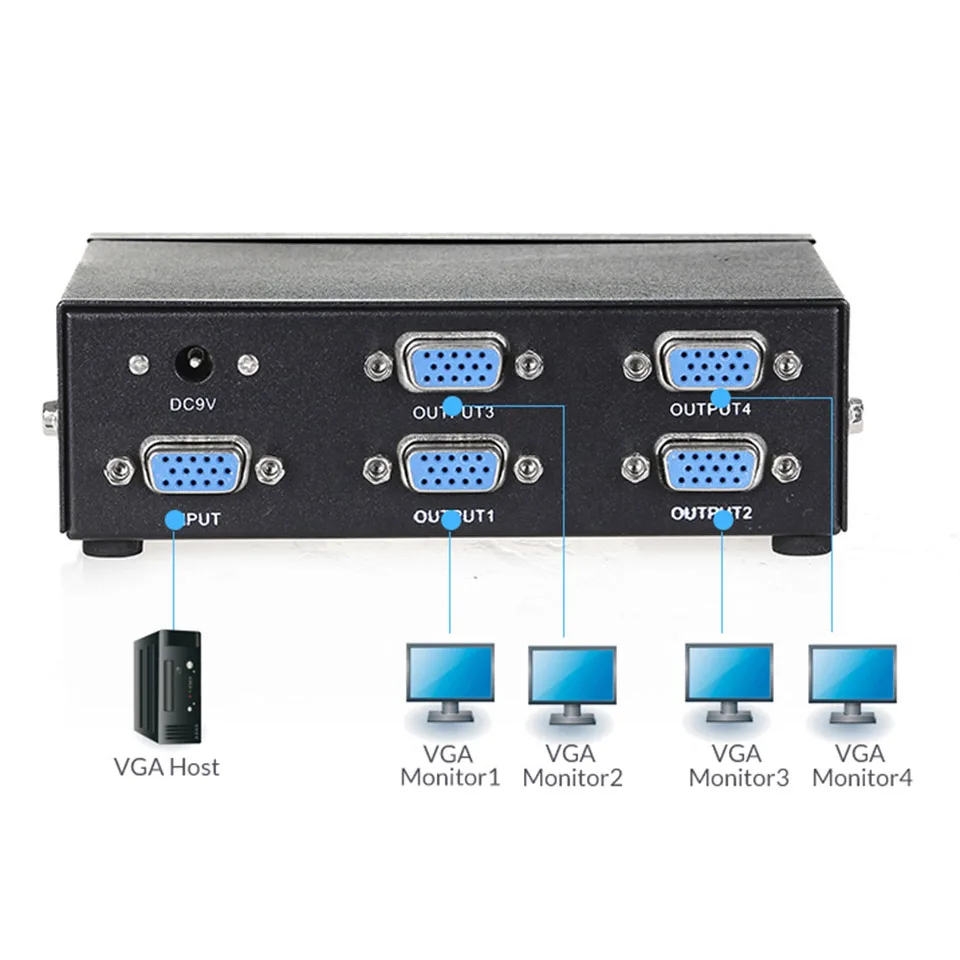 Unnlink VGA разветвитель 1X4 FHD1080P@ 60 Гц 1 вход 4 выхода 1*4 VGA разветвители для компьютера ноутбука Настольный проектор монитор HDTV