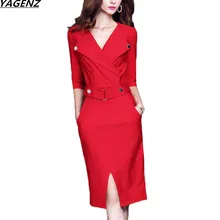 Женское платье, осень, модное, с пятиточечными рукавами, сексуальное, v-образный вырез, офисное платье, большой размер, темперамент, женское платье, YAGENZ K531