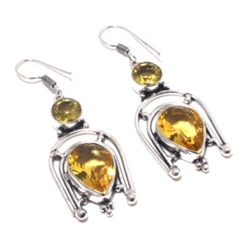 

Citrines Earrings Silver Overlay over Copper ,58mm, E4074