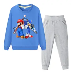 Дети сократить мультфильм Марио Sonic принт Костюмы комплекты для мальчиков Толстовки с капюшоном для девочек одежда костюм Детский свитер