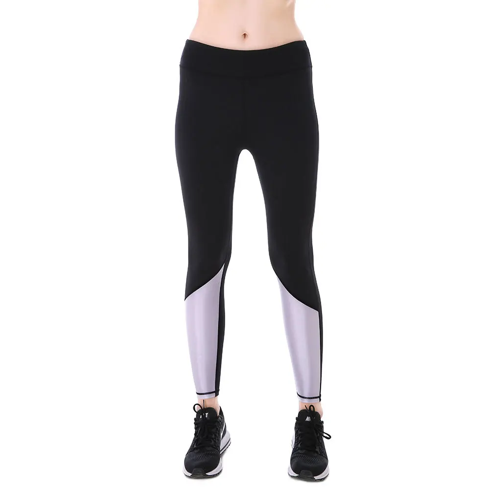 2017 summer legging fitness feminina academia jogging femme Shiny Glossy Silver patches Black