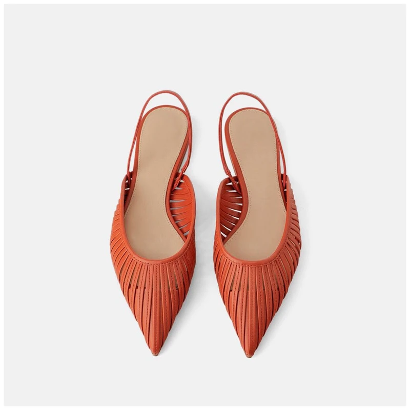Bailehou/Новинка года; женские сандалии на плоской подошве; сандалии без застежки с острым носком; брендовые модельные туфли на низком каблуке с ремешком сзади; женские уличные тапочки - Цвет: ORANGE RED