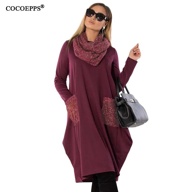 Зимнее свободное женское платье COCOEPPS 5XL 6XL водолазка большого размера с длинным