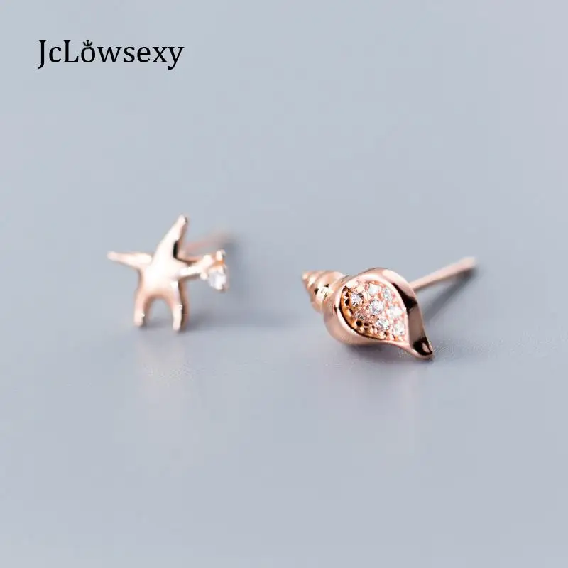 

925 Sterling Silver Earring Rose Gold Conch Starfish Tiny Stud Earrings For Women Girl Female Delicate Jewelry Prevent Allergy