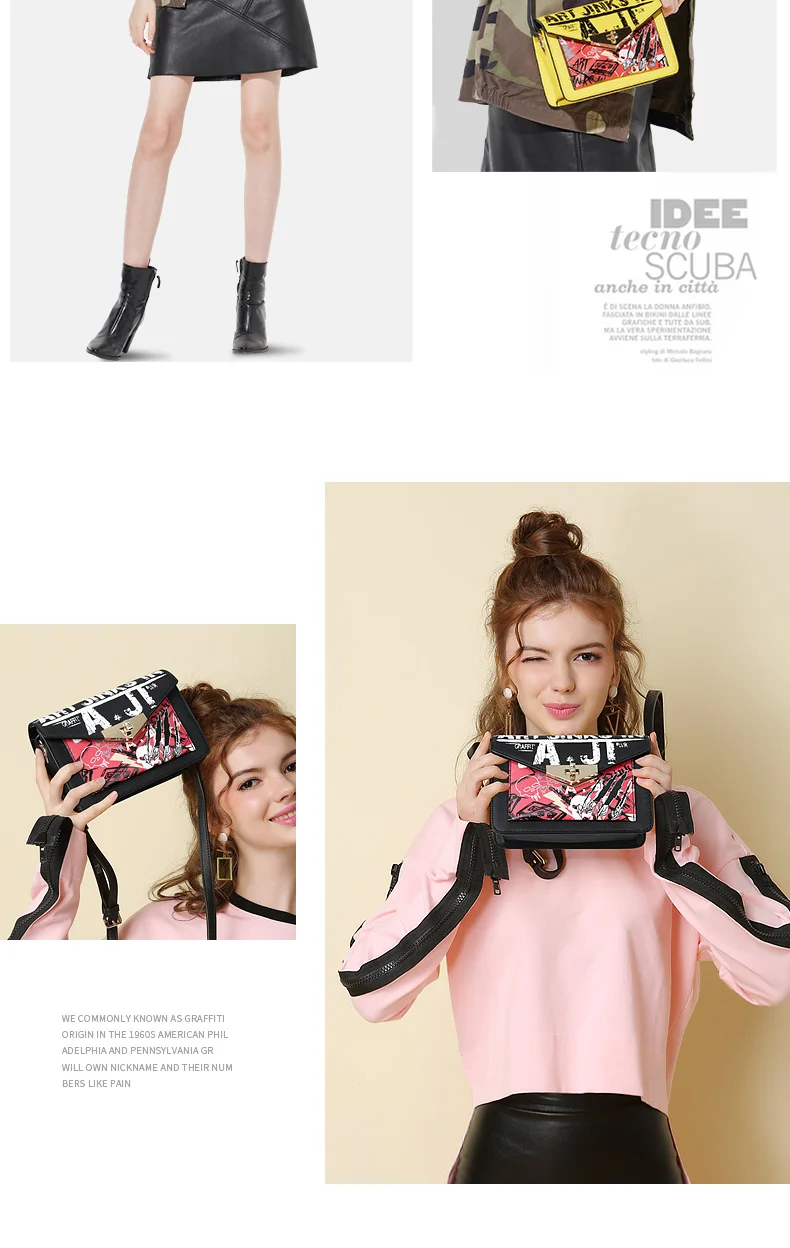AJI модная сумка с граффити для девушек, Индивидуальная сумка на одно плечо, сумка-мессенджер из искусственной кожи высокого качества, Прямая поставка A6022