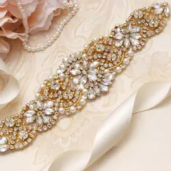 Yanstar Свадебные украшения золото стразы свадебные пояса со стразами для невесты пояс жемчуг Sash для женское платье XY837