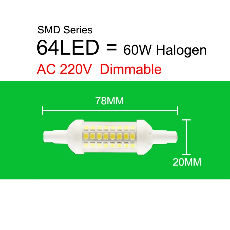 R7S светодиодный лампочка COB стеклянная трубка 78 мм 6 Вт 118 мм 15 Вт лампа с регулируемой яркостью заменить галогенную лампу 80 Вт J118 лампарда диод Точечный светильник AC110V 220 В - Испускаемый цвет: SMD 78mm 220V Dim