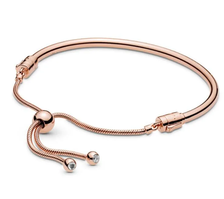 

Original 925 Sterling Silver Moments Pandora Rose Sliding Bang Bracelet Snake Chain Bangle Fit Bead Charm Women Jewelry