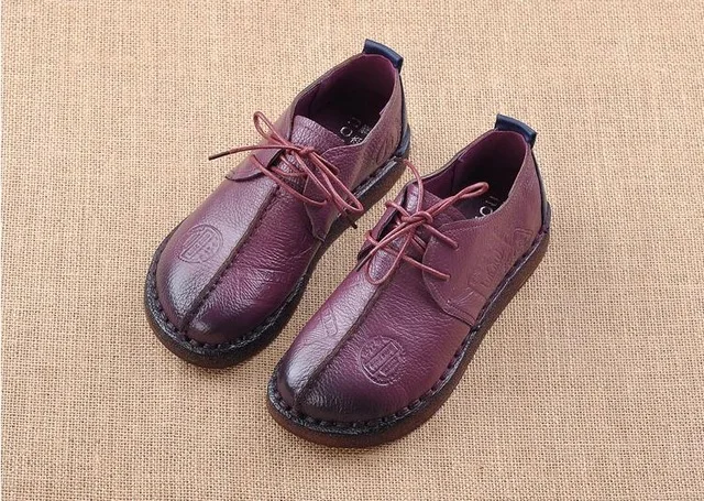CEYANEAO/Женская обувь ручной работы; обувь из натуральной кожи на плоской нескользящей подошве для мам; женские лоферы; мягкие тонкие повседневные туфли; женская обувь; Fla - Цвет: Фиолетовый