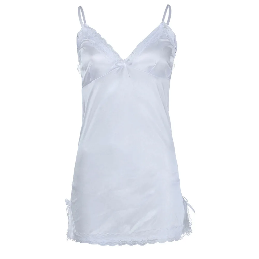 

ISHOWTIENDA 2019 Womens Nighte Dress Plus Size Lace Bow Babydoll Nightwear White Sexy nightshirt sleepwear chemise de nuit femme