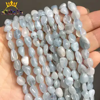 

5-8mm Irregular Aquamarines Stone Beads Smooth Natural Blue Loose Spacer Beads For DIY Jewelry Making Bracelets Necklace 15''