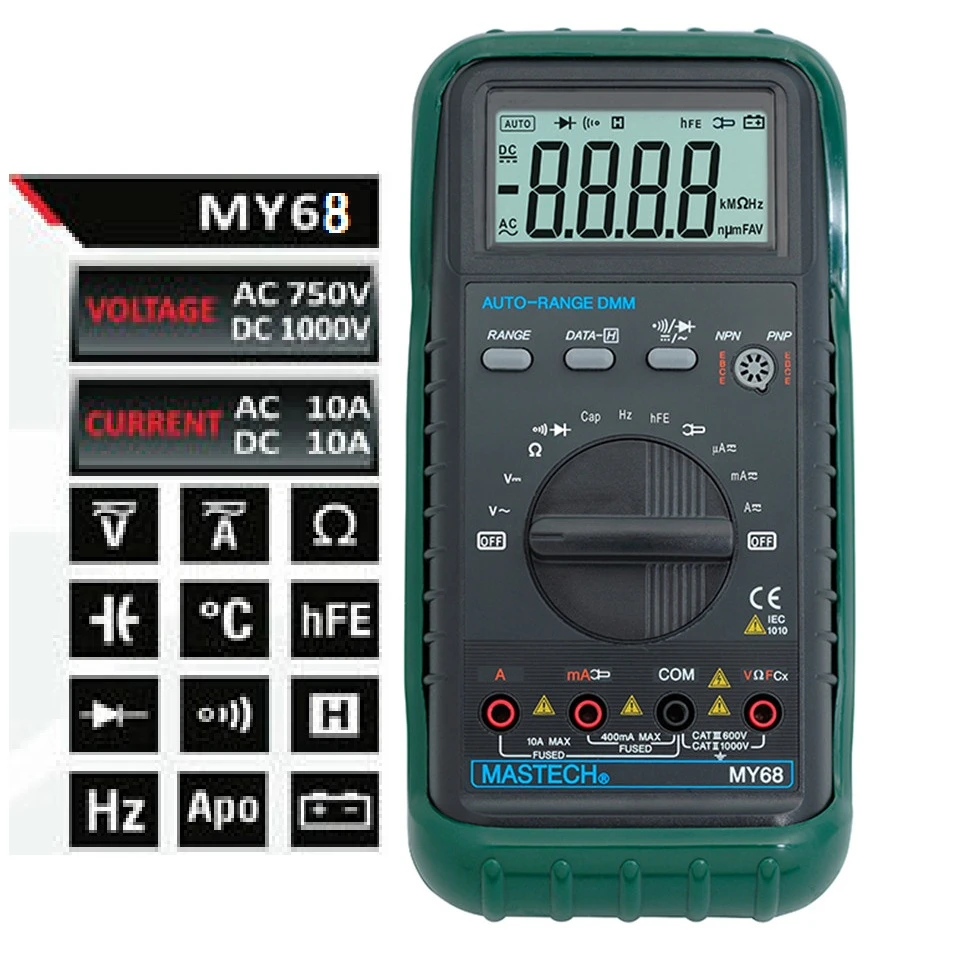 

MASTECH MY68 New Digital Multimeter Electronic handheld multimeter 3 3/4 LCD 3999 Counts Auto Ranging AC DC Digital Multitester