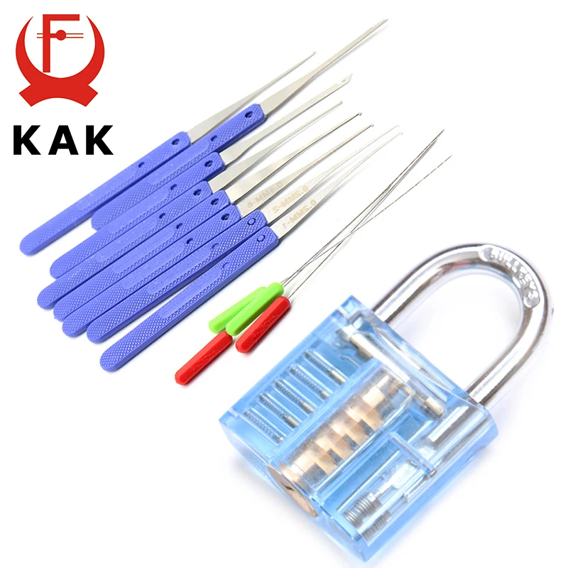 

NED Mini Blue Visible Pick Cutaway Practice Padlock Lock With Broken Key Removing Hooks Lock Extractor Set Locksmith Tool