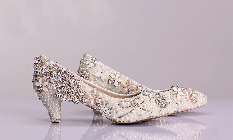 Красивые роскошные свадебные туфли со стразами Феникс Кристалл производительность на среднем каблуке цвета слоновой кости обувь для Выпускного бала обувь для подружки невесты