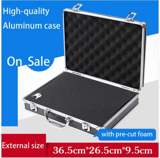 Aluminum Tool case suitcase toolbox password box File box Impact resistant safety case equipment camera case with pre-cut foam 