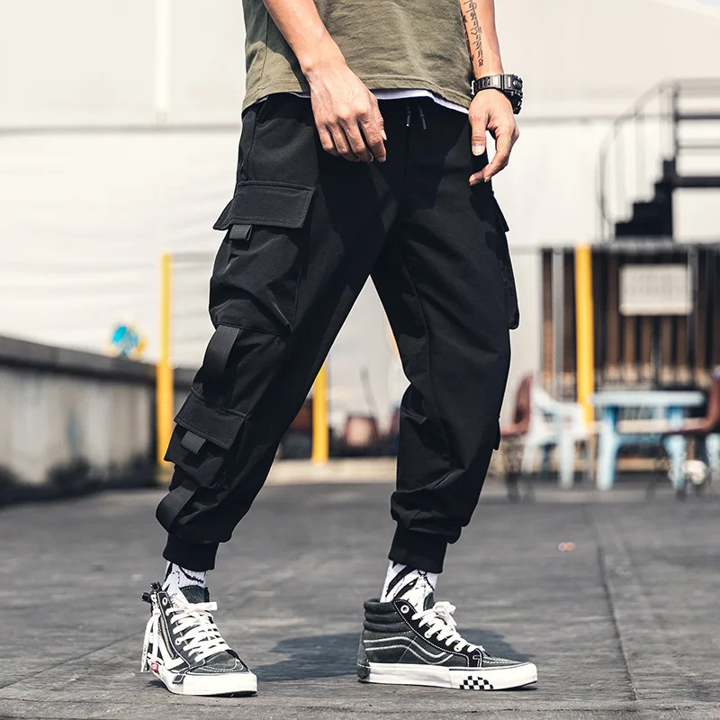 Брюки-карго шаровары, штаны для бега спортивные Штаны Для мужчин в стиле «хип-хоп» Повседневное мешковатые спортивные штаны уличная модные брюки hipster брюки GM89 - Цвет: black
