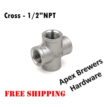 

Cross - 1/2"NPT, Stainless Steel 304, Brewer Hardware, Pump fitting, Free Shipping
