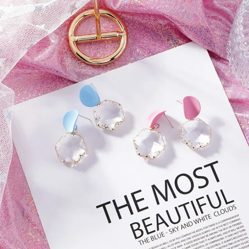 

2019 New Arrival Trendy Round Women Dangle Earrings Geometric Painted Crystal Earrings For Korean Female Jewelry In Drop Earring